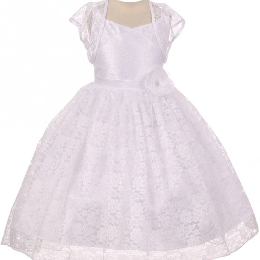 2PCS Set Flower Girl Dress Junior Girls Communion White Party Wedding Girl Dress